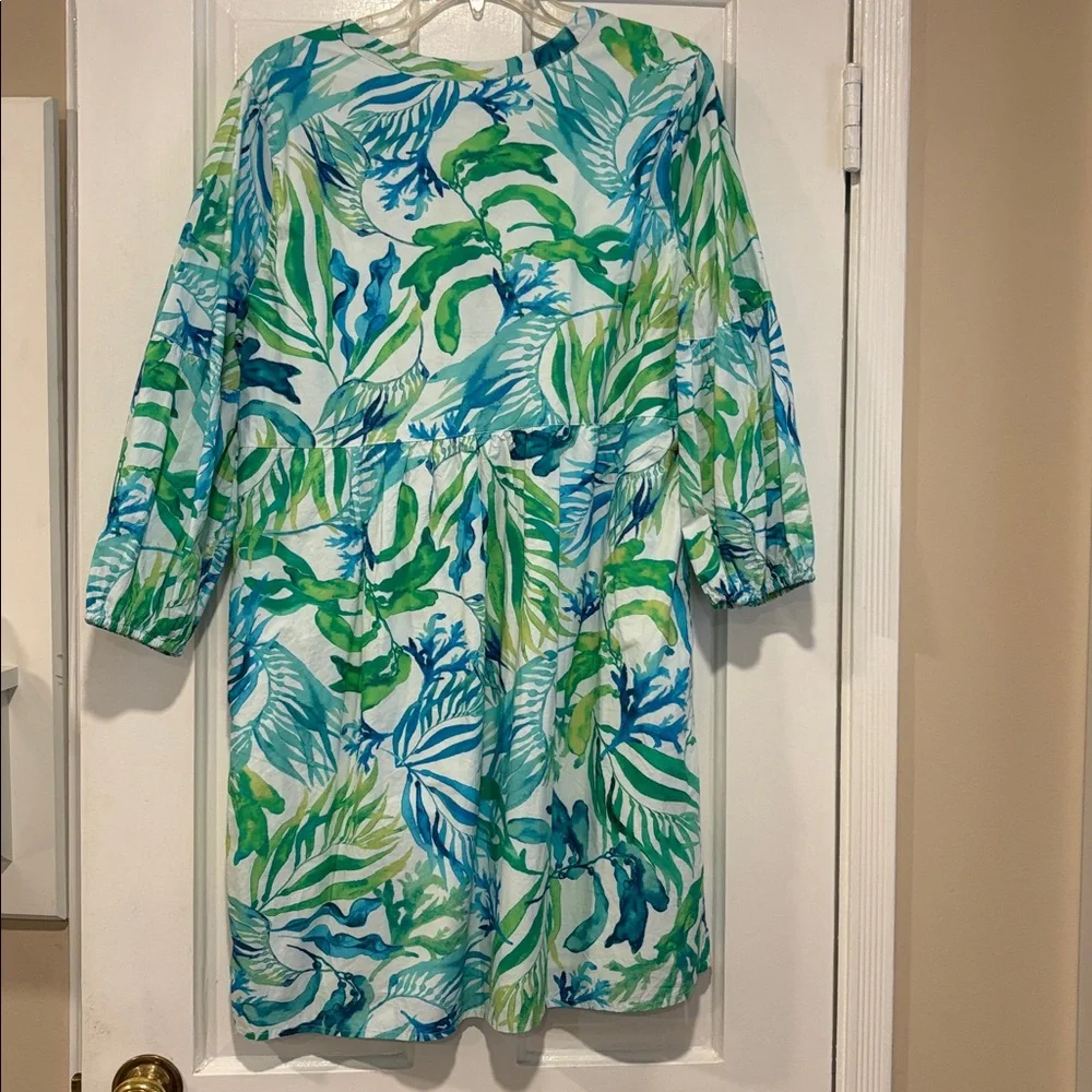 TOMMY BAHAMA tropical Salina Key Seas Fronds women’s dress  Blue Green M EUC - Picture 4 of 6